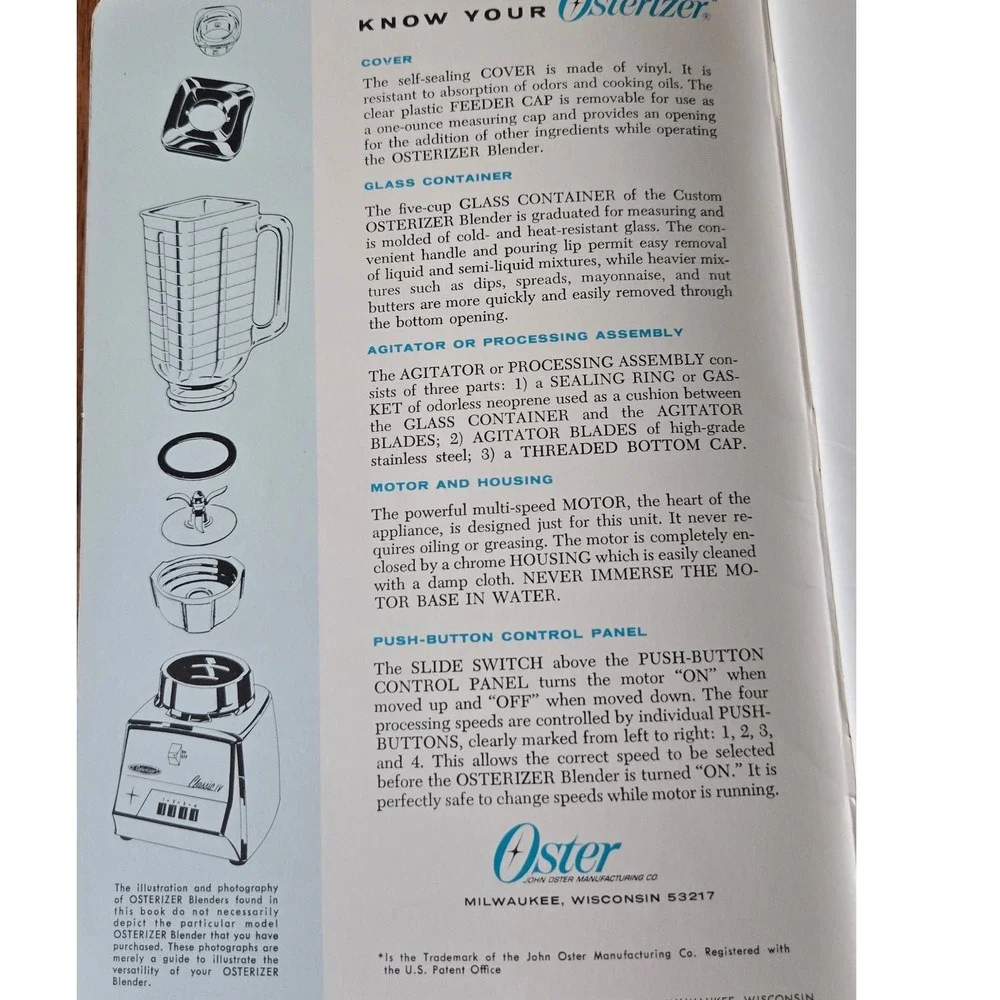 Vintage 1967 Osterizer Spin Cookery Blender Cook Book 4-Speed Manual Recipes USA
